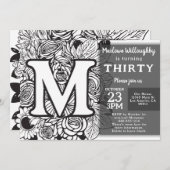 Zwart-wit Monogram Tattoo Bloemen Verjaardag Kaart (Voorkant / Achterkant)