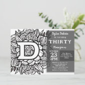 Zwart-wit Monogram Tattoo Bloemen Verjaardag Kaart (Staand voorkant)