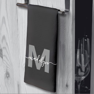 Zwart wit monogram theedoek