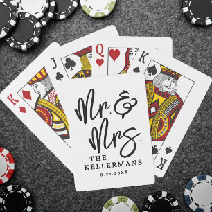 Zwart Wit Monogram Trouwen Pokerkaarten