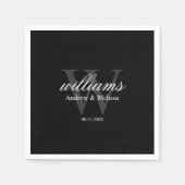 Zwart-wit monogram trouwfeest servet (Voorkant)