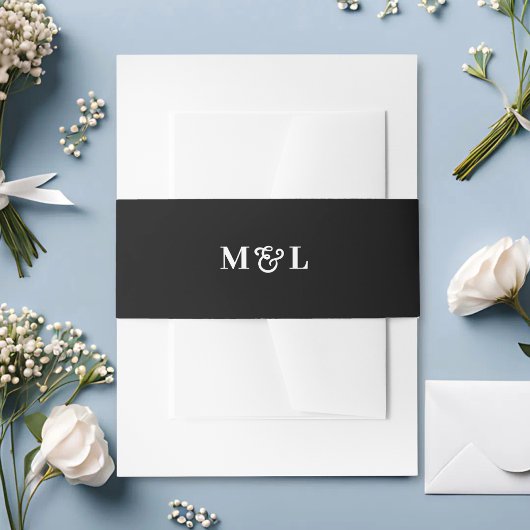 Zwart & Wit Monogram Trouwkleding voor Koppels Uitnodigingen Wikkel