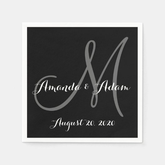 Zwart-wit Monogram Trouwpapier Servet (Voorkant)