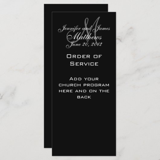Zwart Wit Monogram Trouwprogramma's Programmakaart (Voorkant / Achterkant)