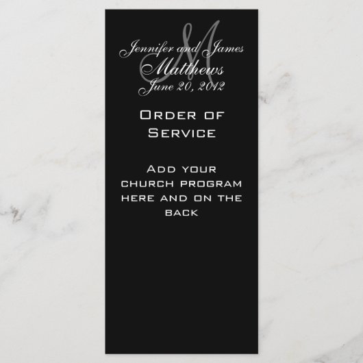 Zwart Wit Monogram Trouwprogramma's Programmakaart (Voorkant)