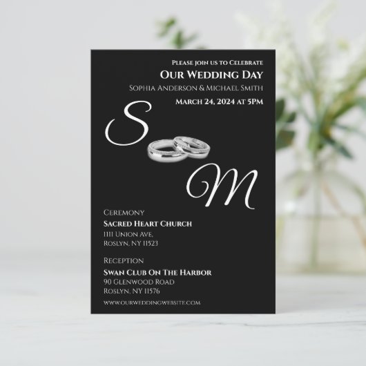 Zwart-wit-Monogram-Trouwringen- Kaart (Staand voorkant)