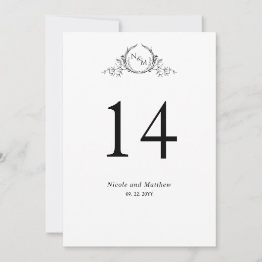 Zwart-wit Monogram Trouwtafel Nummer (Voorkant)