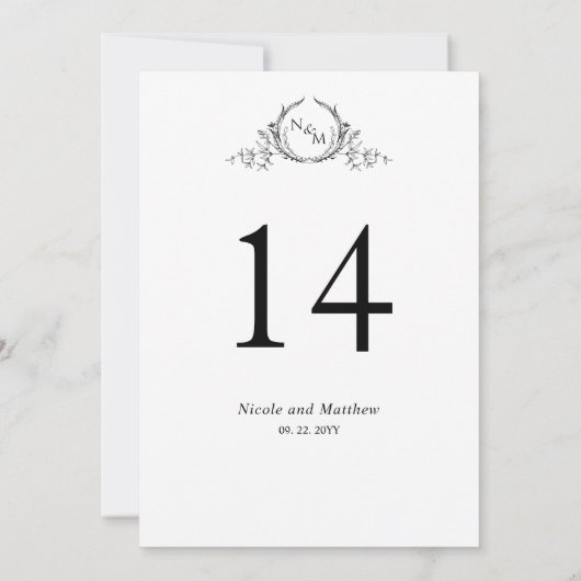 Zwart-wit Monogram Trouwtafel Nummer (Achterkant)