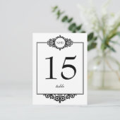 Zwart wit monogram trouwtafel nummer kaart (Staand voorkant)