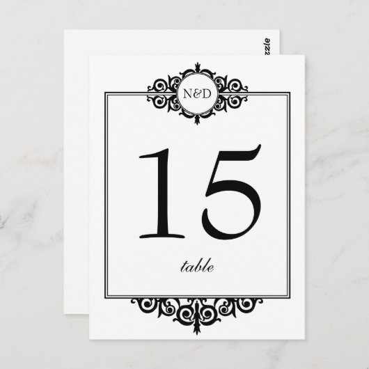 Zwart wit monogram trouwtafel nummer kaart (Voorkant / Achterkant)