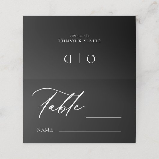 Zwart Wit Monogram Trouwtafel Nummer Plaatskaartje (Buitenkant ongevouwen)