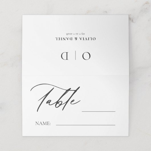 Zwart Wit Monogram Trouwtafel Nummer Plaatskaartje (Buitenkant ongevouwen)