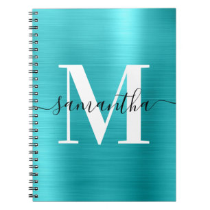 Zwart-wit monogram turquoise blauwe Folie Notitieboek