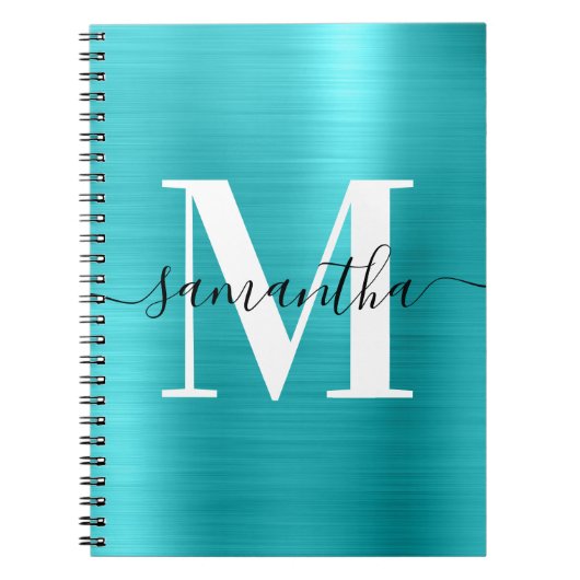 Zwart-Wit Monogram Turquoise Blauwe Folie Notitieboek (Voorkant)