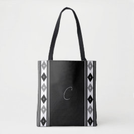 Zwart-wit monogram - Verticale strepen Tote Bag