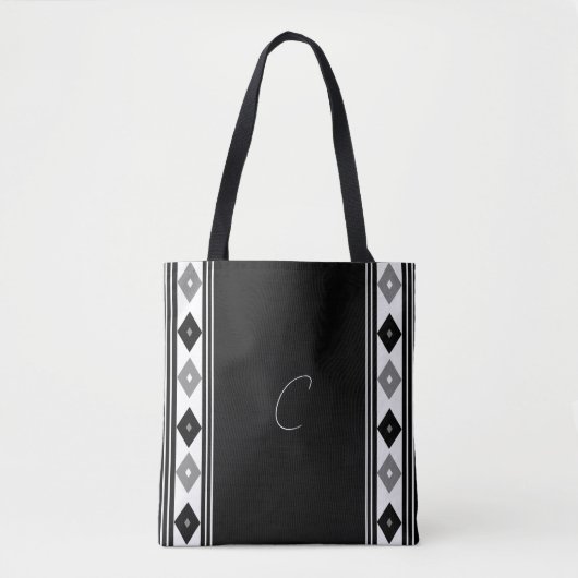 Zwart-wit monogram - Verticale strepen Tote Bag (Voorkant)