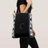 Zwart-wit monogram - Verticale strepen Tote Bag (Dichtbij)