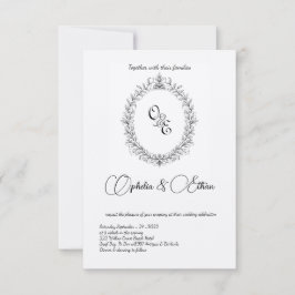 Zwart & wit Monogram Victoriaans kuif bruiloft Kaart