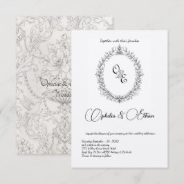 Zwart & wit Monogram Victoriaans kuif bruiloft Kaart