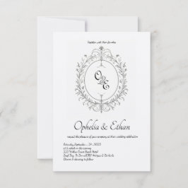 Zwart-wit Monogram Victoriaans kuif Kaart