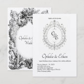 Zwart-wit Monogram Victoriaans kuif Kaart (Voorkant / Achterkant)