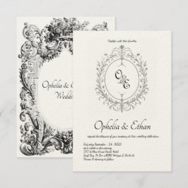 Zwart-wit Monogram Victoriaans kuif Kaart
