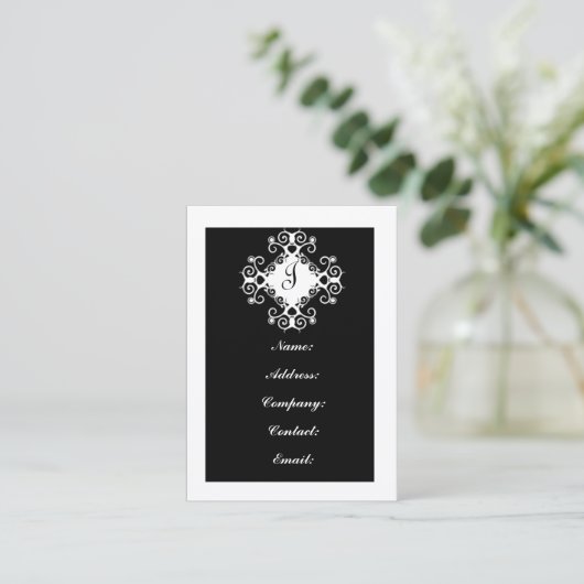  zwart-wit monogram Visitekaartjes (Staand voorkant)