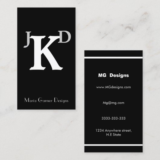  zwart-wit monogram Visitekaartjes (Voorkant / Achterkant)