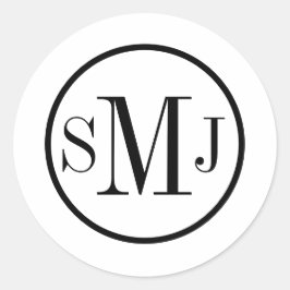 Zwart-wit Monogram Volledige Kleurenaanpassing Ronde Sticker