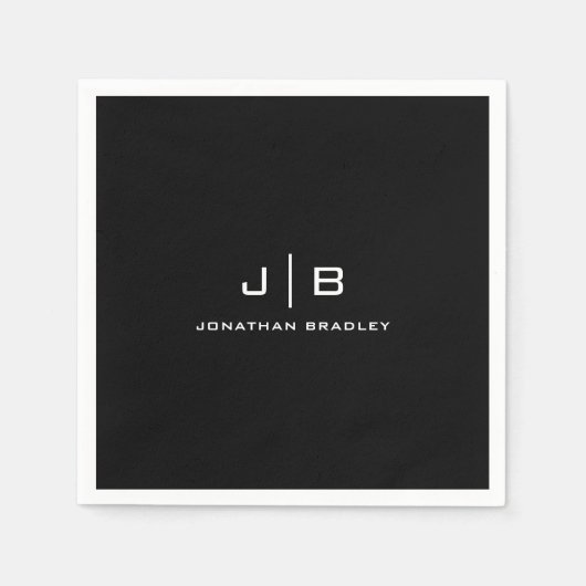 Zwart-wit Monogram Volledige naam Servet (Voorkant)