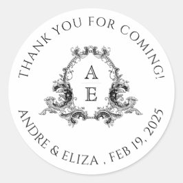 Zwart-wit Monogram Weddenschap Dank je Sticker