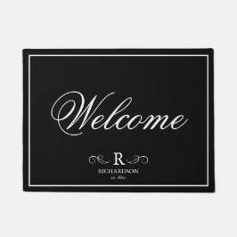 Zwart-wit monogram welkom deurmat