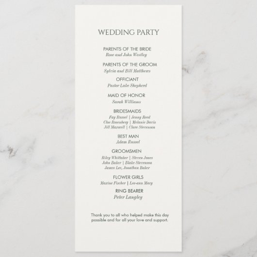 Zwart & Wit Monogram Welkom Huwelijksprogramma Programmakaart (Achterkant)