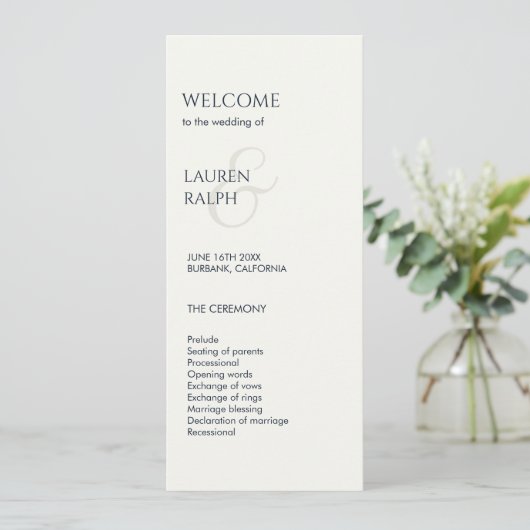 Zwart & Wit Monogram Welkom Huwelijksprogramma Programmakaart (Staand voorkant)