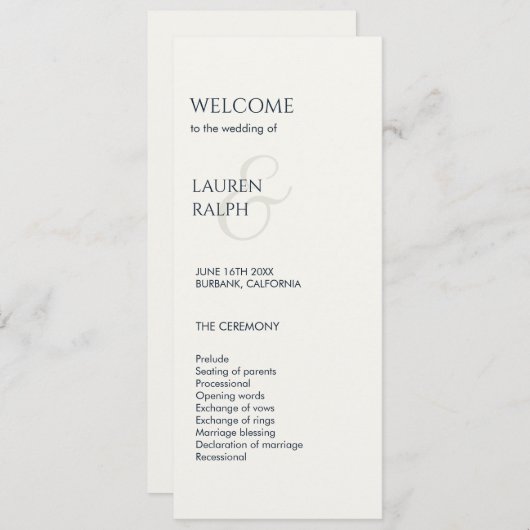 Zwart & Wit Monogram Welkom Huwelijksprogramma Programmakaart (Voorkant / Achterkant)