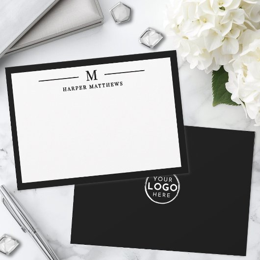 Zwart Wit Monogram Zakelijk Notitiekaartje