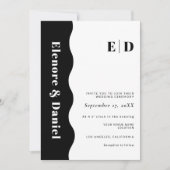 Zwart-wit monogram zijgolf foto bruiloft kaart (Voorkant)