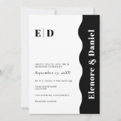 Zwart & Wit | Monogram zijgolf foto bruiloft Kaart (Voorkant)