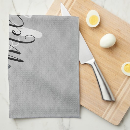 Zwart wit monogram zwart schrift op het druppelen  theedoek (Quarter Fold)