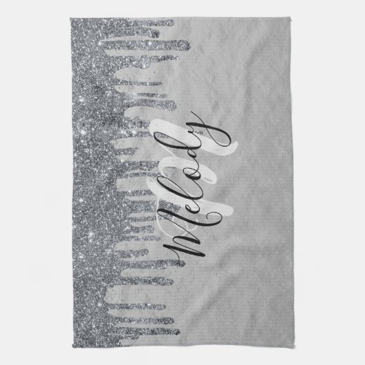 Zwart wit monogram zwart schrift op het druppelen  theedoek (Verticaal)