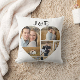 Zwart-wit Monogramed Heart Fotocollage Kussen