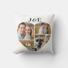 Zwart-wit Monogramed Heart Fotocollage Kussen
