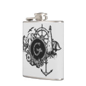 Zwart-wit monogramme Nautisch thema Heupfles (Links)