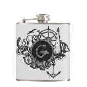 Zwart-wit monogramme Nautisch thema Heupfles (Voorkant)