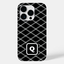 Zwart-wit Monogrammed Art Deco Diamonds Case-Mate iPhone 14 Pro Hoesje
