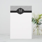 Zwart-wit Monogrammed Pinstripe Briefpapier (Staand voorkant)