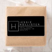 Zwart-wit monogrammed Return-adres Etiket (Insitu)