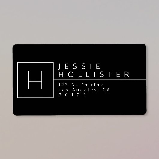 Zwart-wit monogrammed Return-adres Etiket