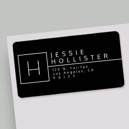 Zwart-wit monogrammed Return-adres Etiket