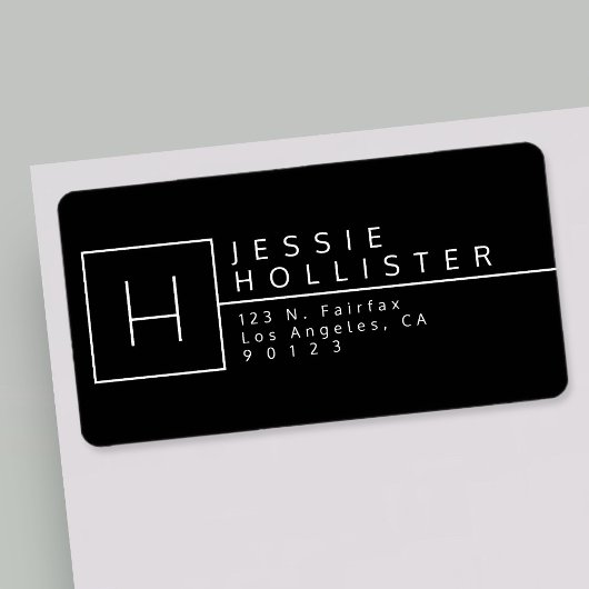 Zwart-wit monogrammed Return-adres Etiket